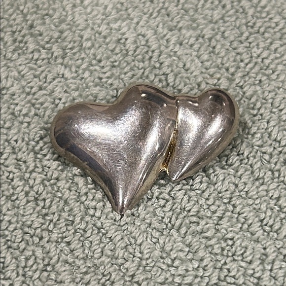 Vintage Jewelry - Silver Tone Double Heart Brooch